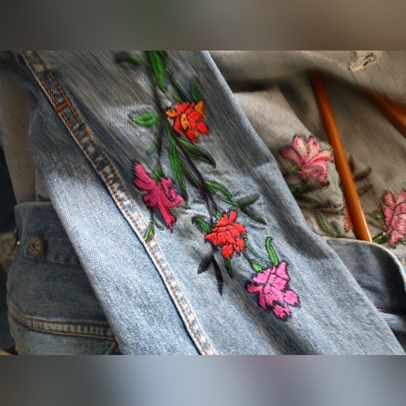 Urban Outfitters BDG Raven & Skull Embroidered Denim Jean Jacket XS S M Oversize - Picture 8 of 8